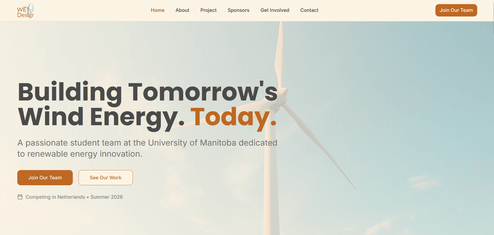 Wind Energy Design Team website preview
